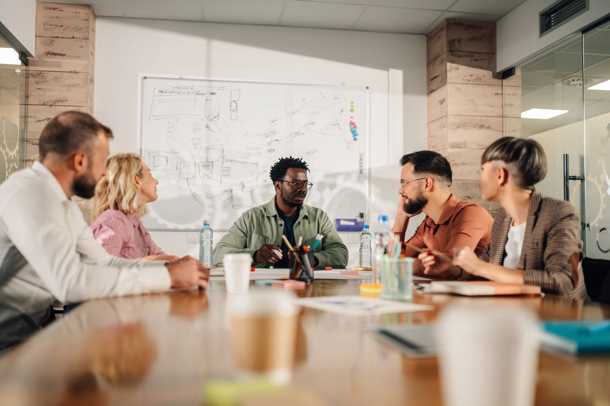 modern property management team meeting